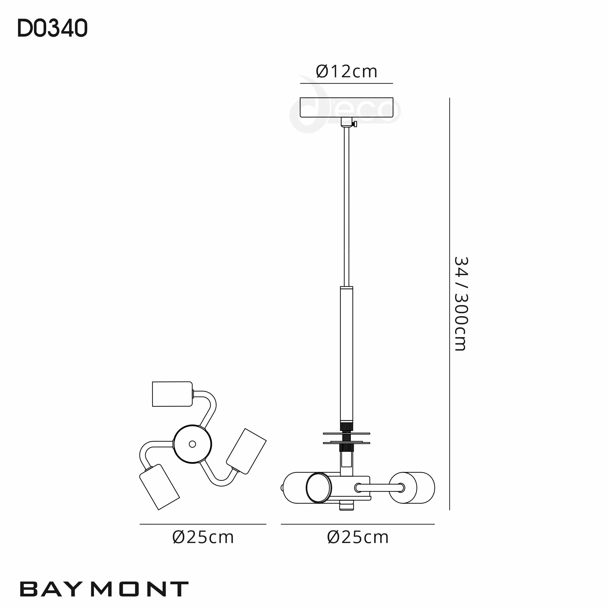 Baymont 45cm 3 Light Pendant Antique Brass; White DK0709  Deco Baymont AB WH